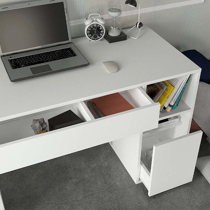 Office Desk PETER in white, featuring a sleek melamine finish and spacious design, ideal for home or office use.