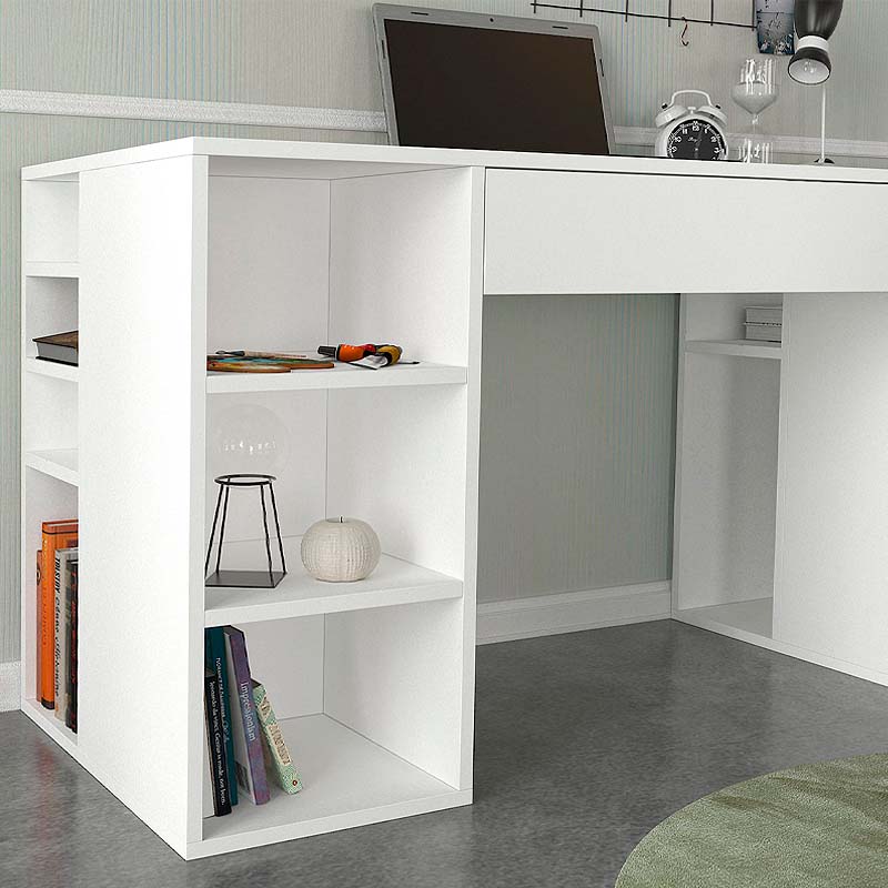 Office Desk PETER in white, featuring a sleek melamine finish and spacious design, ideal for home or office use.