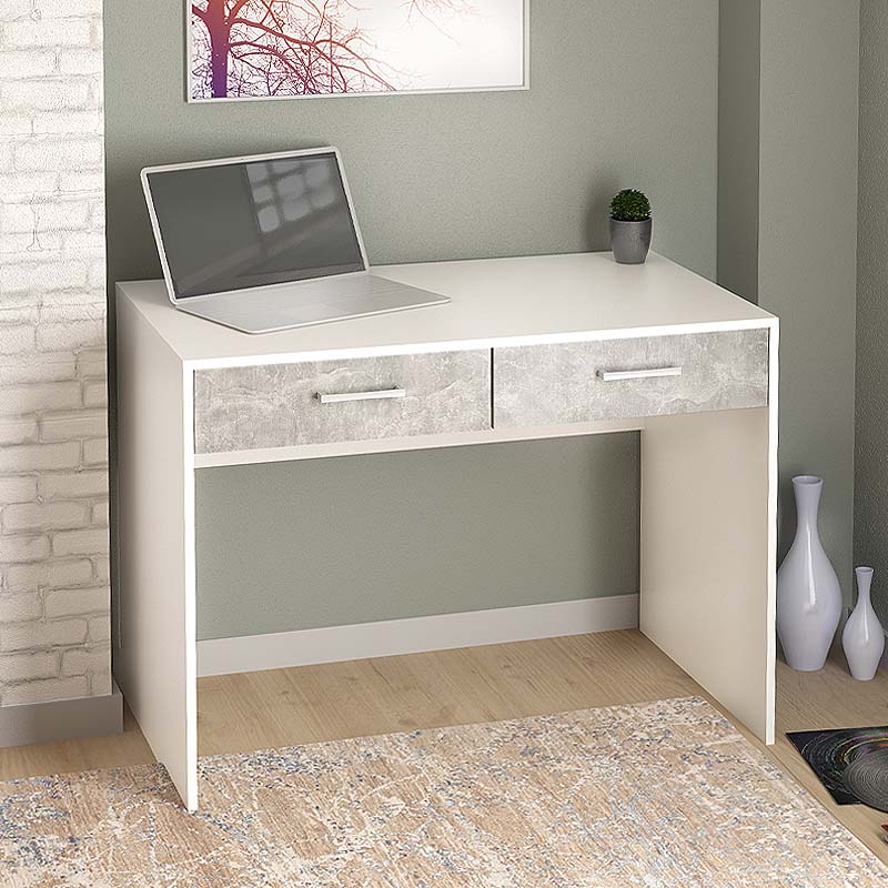 SARMA White-Grey Office Desk with two drawers, dimensions 100x60x73cm, featuring a modern melamine finish.