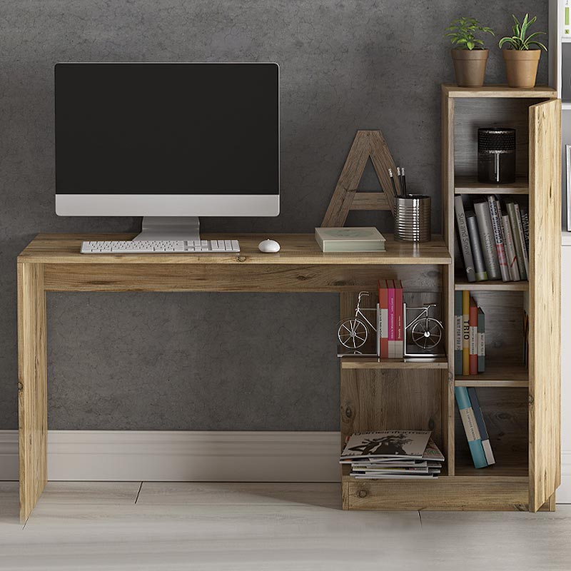 TAURUS Office Desk in Atlantic Pine, featuring a spacious design with built-in cupboard and shelves, perfect for home or office use.