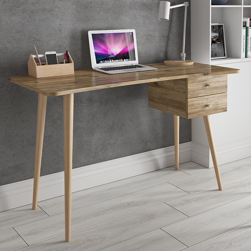 TREVISO Office Desk in Atlantic Pine with two drawers and four wooden legs, dimensions 120x60x77 cm, showcasing a modern and elegant design.