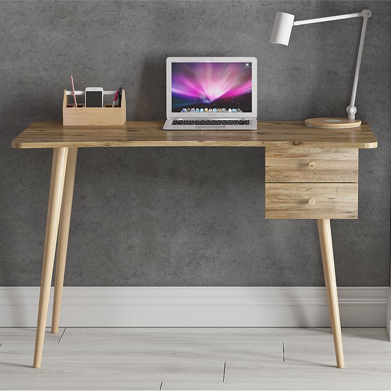 TREVISO Office Desk in Atlantic Pine with two drawers and four wooden legs, dimensions 120x60x77 cm, showcasing a modern and elegant design.