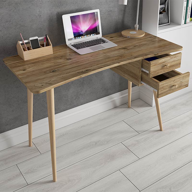 TREVISO Office Desk in Atlantic Pine with two drawers and four wooden legs, dimensions 120x60x77 cm, showcasing a modern and elegant design.