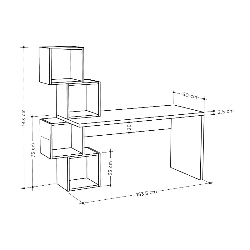 HONEY Office Desk in white, featuring a spacious surface and sturdy construction, measuring 153.5x60x143cm.