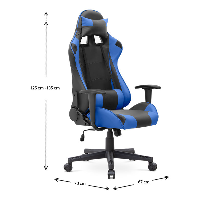 Office gaming armchair SPEED in blue and black, featuring ergonomic design, adjustable height, and lumbar support.