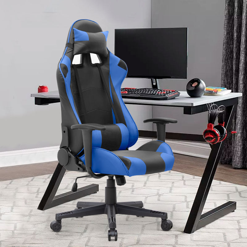 Office gaming armchair SPEED in blue and black, featuring ergonomic design, adjustable height, and lumbar support.