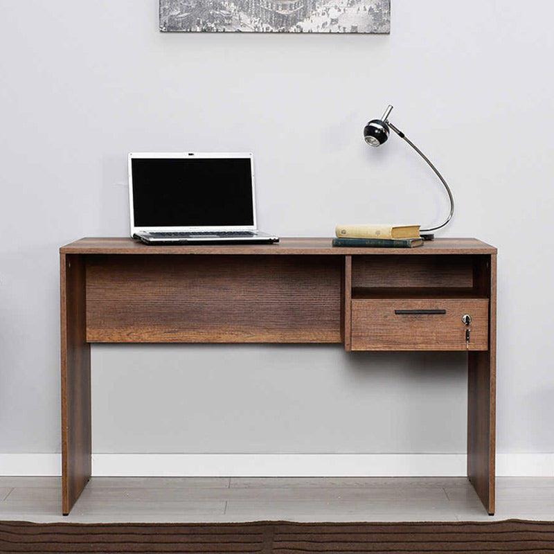 KRAMER Office Desk in walnut color, featuring a drawer and shelf, dimensions 120x60x75 cm.