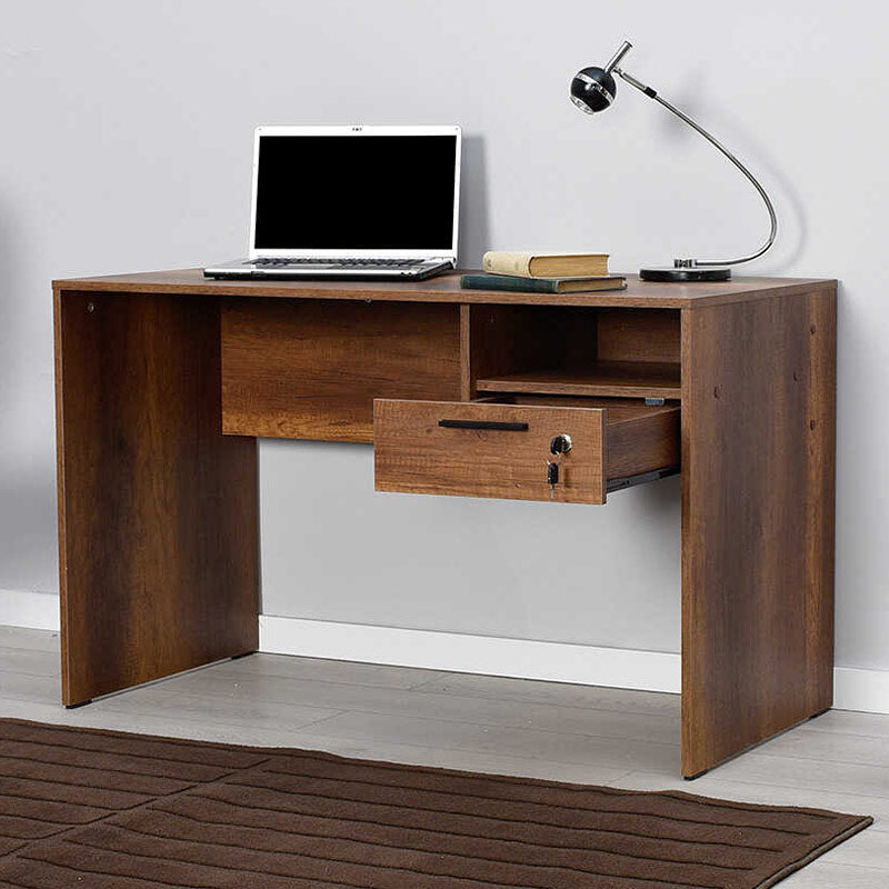 KRAMER Office Desk in walnut color, featuring a drawer and shelf, dimensions 120x60x75 cm.