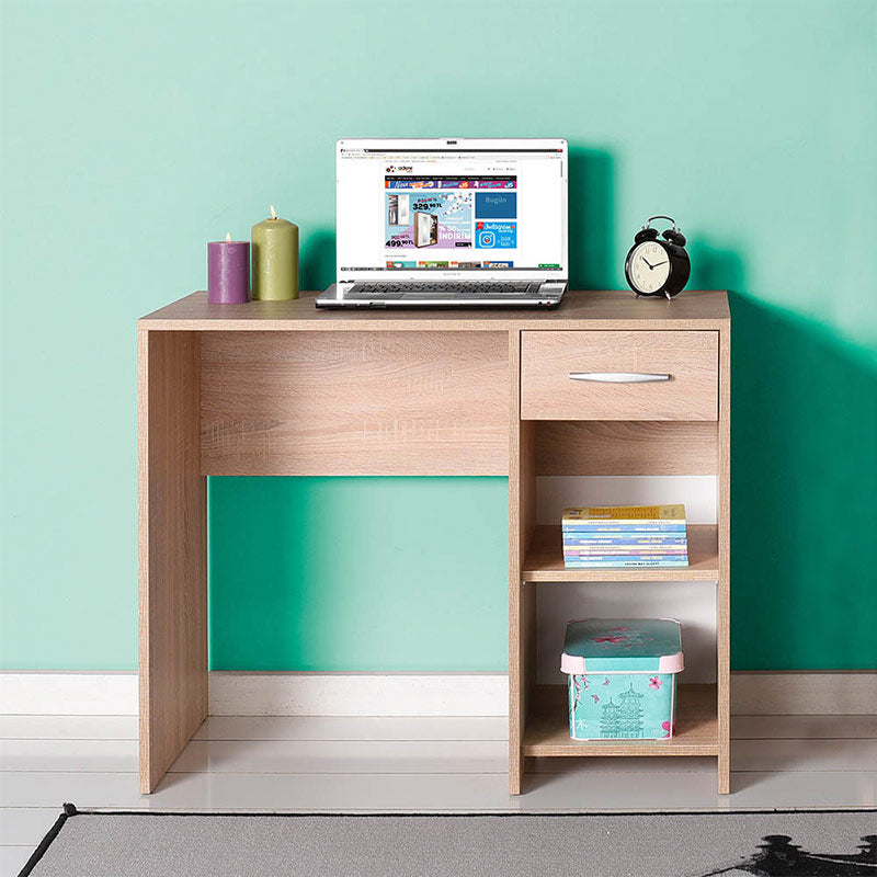 Office SANDY desk in sonoma color with shelves, dimensions 90x52x75cm.