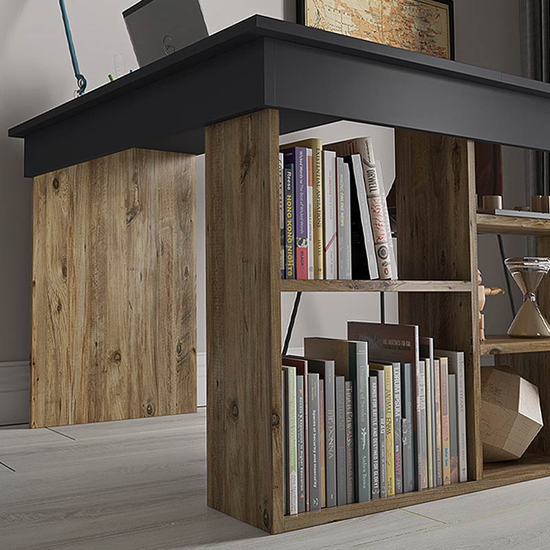 LUNA Office Set in walnut and anthracite, featuring a spacious desk and shelves for storage, ideal for home or business use.