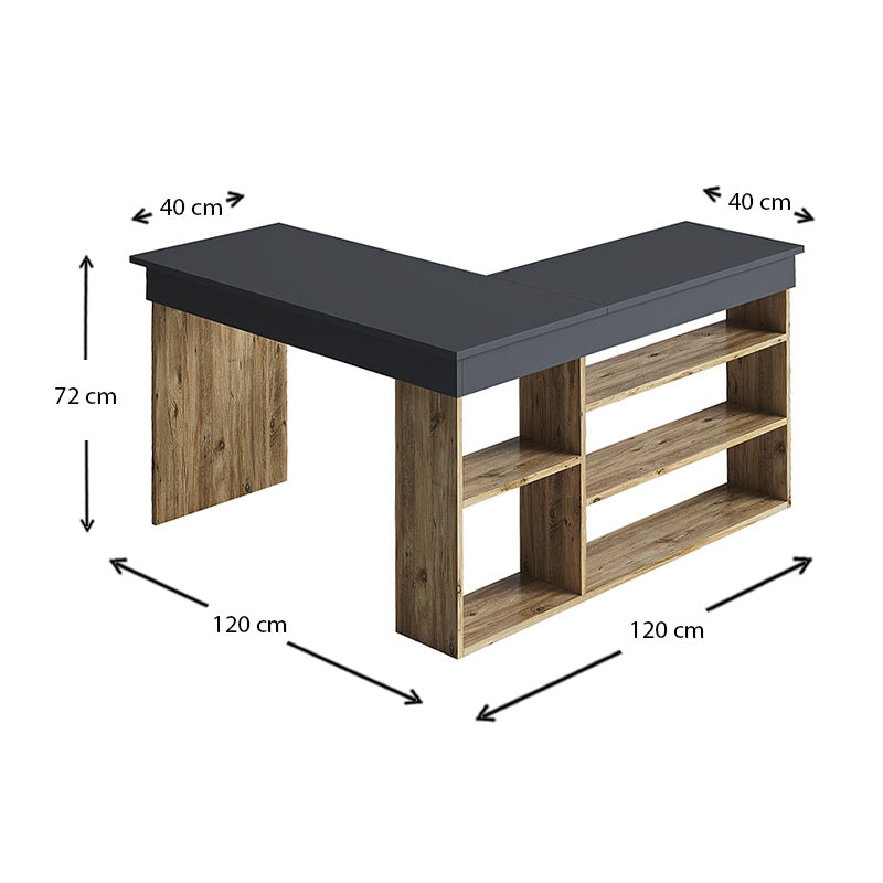 LUNA Office Set in walnut and anthracite, featuring a spacious desk and shelves for storage, ideal for home or business use.