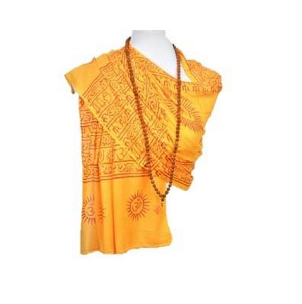 OM Bhakti Prayer Shawl featuring hand block printed OM symbols on soft rayon fabric, elegantly draped.