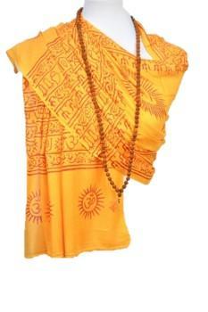 OM Bhakti Prayer Shawl featuring hand block printed OM symbols on soft rayon fabric, elegantly draped.