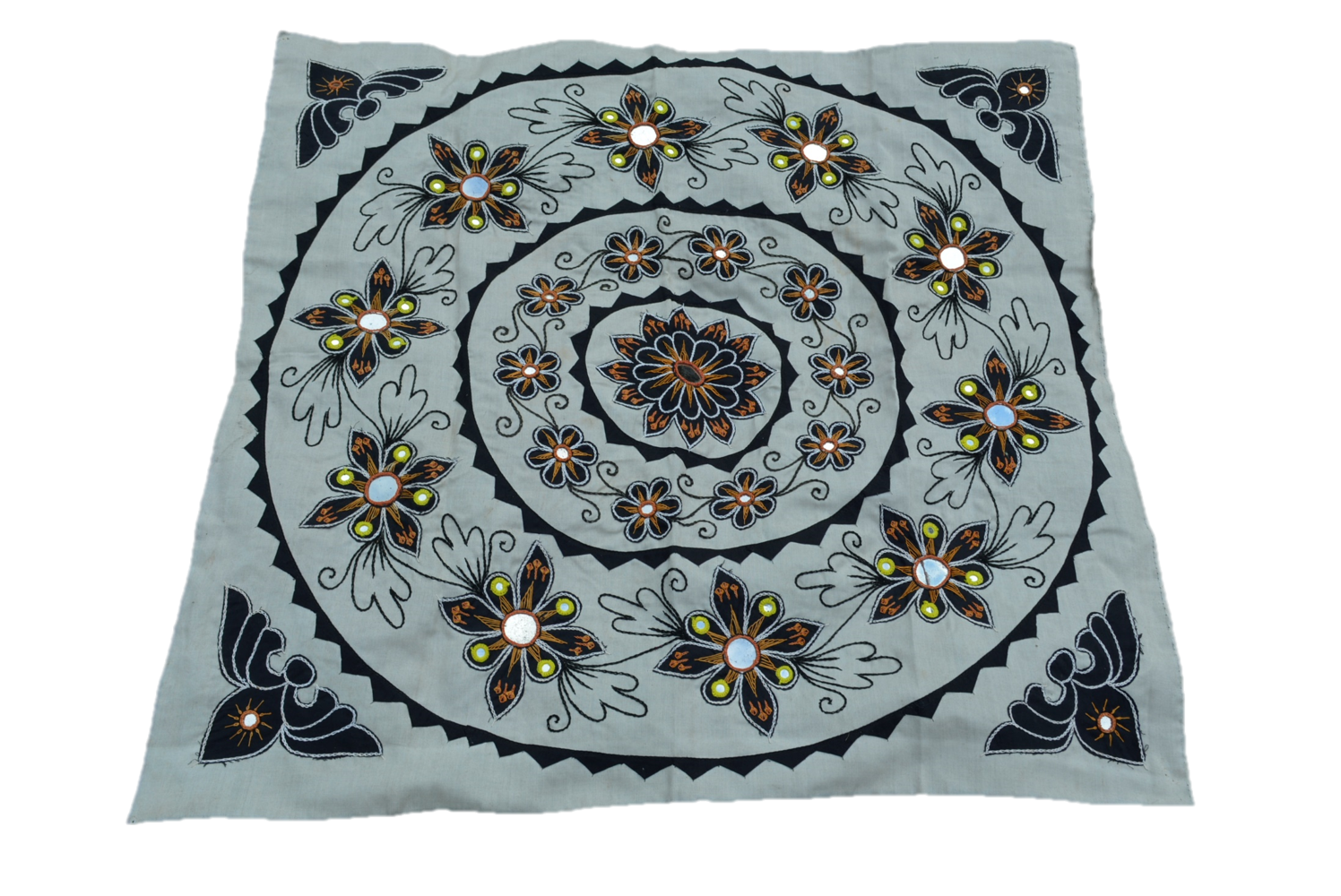 OMsutra Mandala Applique Boho Tapestry featuring intricate floral and elephant designs on solid cotton fabric, perfect for wall decor.