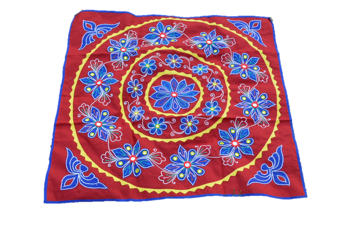 OMsutra Mandala Applique Boho Tapestry featuring intricate floral and elephant designs on solid cotton fabric, perfect for wall decor.