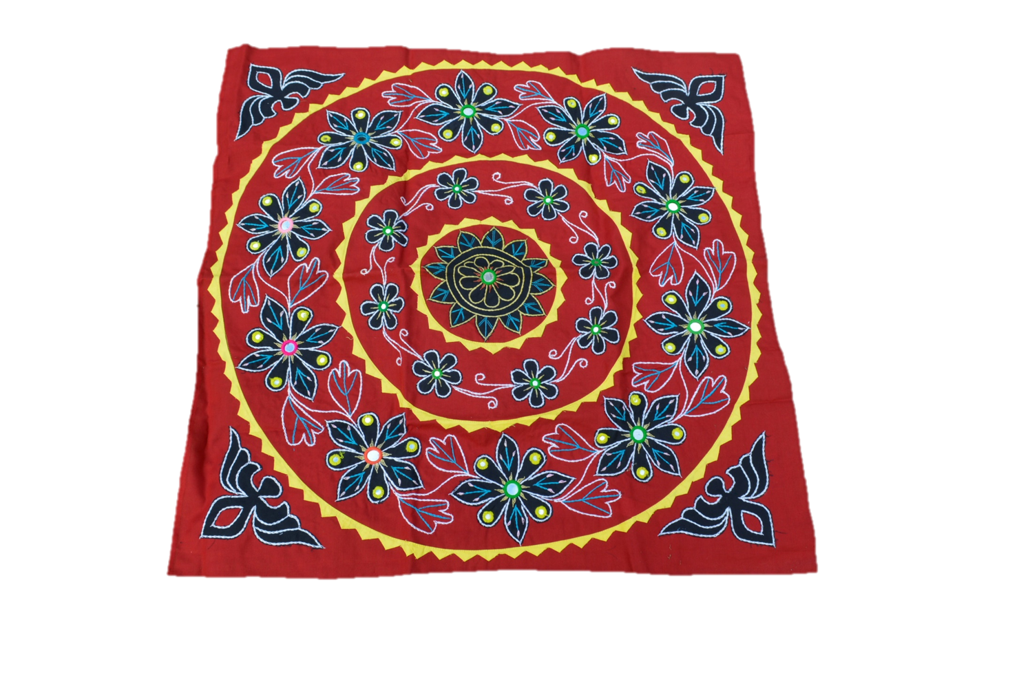 OMsutra Mandala Applique Boho Tapestry featuring intricate floral and elephant designs on solid cotton fabric, perfect for wall decor.