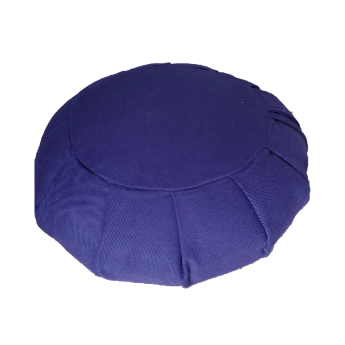 OMSutra Round Meditation Zafu cushion in purple, black, and burgundy colors, featuring a sturdy handle and side zipper for adjustable filling.