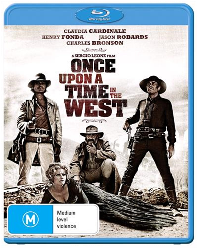 Blu-ray cover of 'Once Upon A Time In The West' featuring iconic characters and Western scenery.