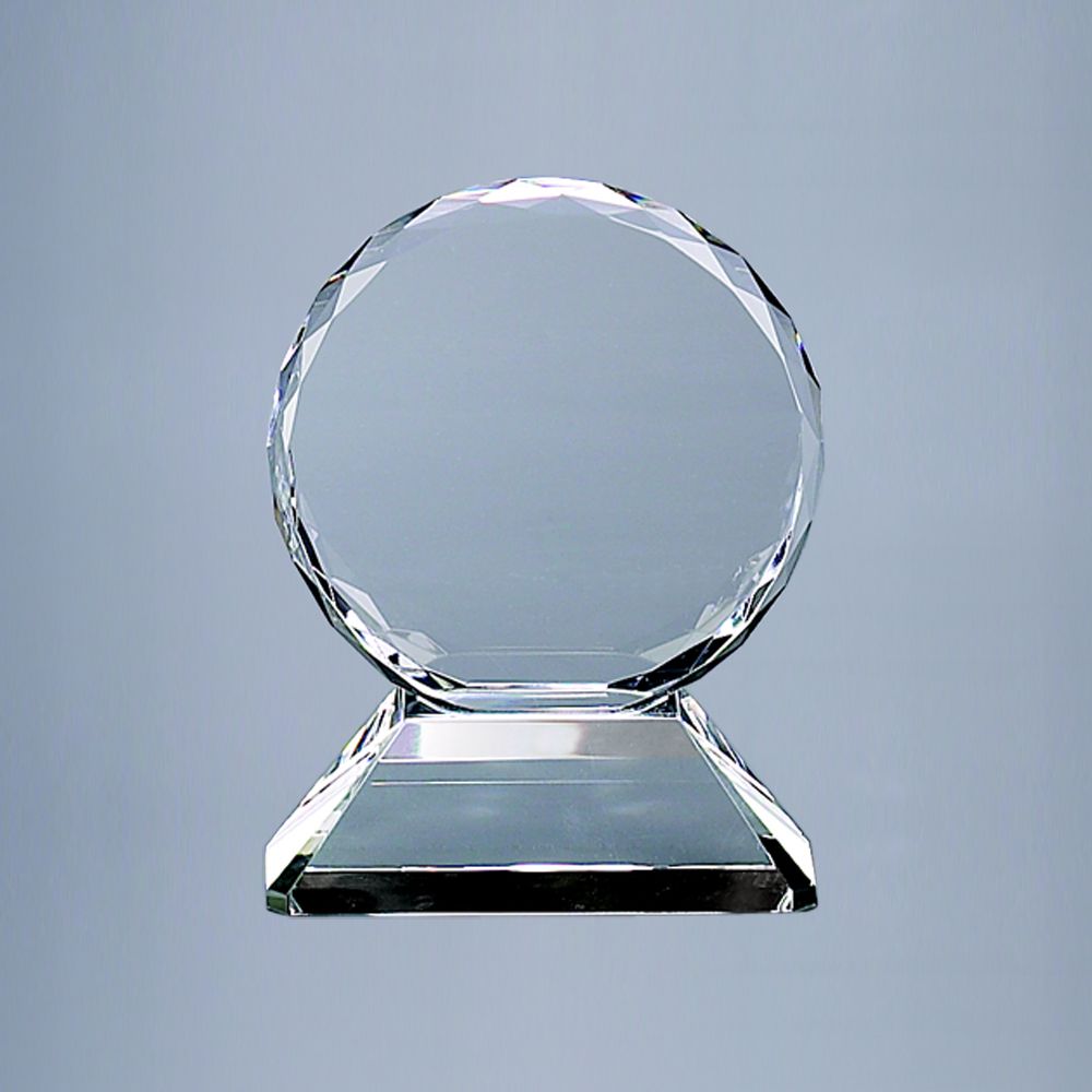 Elegant 6.75 inch optic crystal trophy on a sturdy base with facet cuts, perfect for awards.