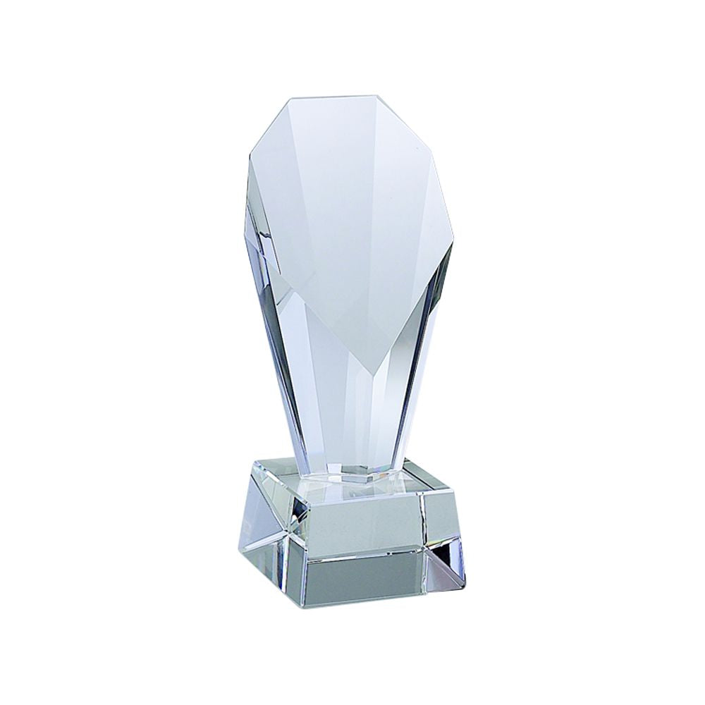 Optic Fountain Trophy, 9.25 inches tall, featuring a crystal fountain design with a personalized engraving area.