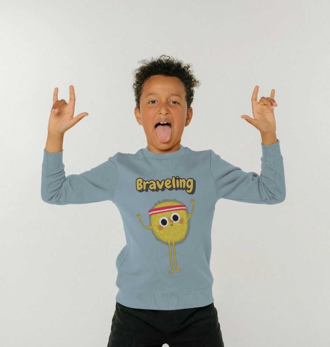 A vibrant Organic Children's Jumper by Braveling made from 100% organic cotton, showcasing its eco-friendly design and comfortable fit.