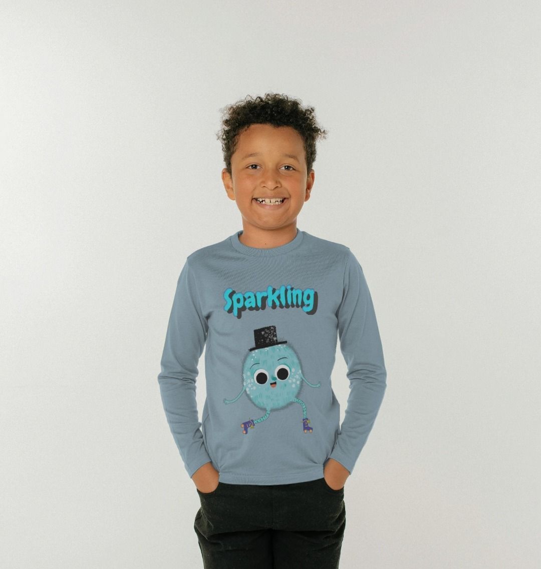 Organic Children's Long-Sleeved T-shirt in sparkling design, made from 100% organic cotton, showcasing vibrant colors and comfortable fit.