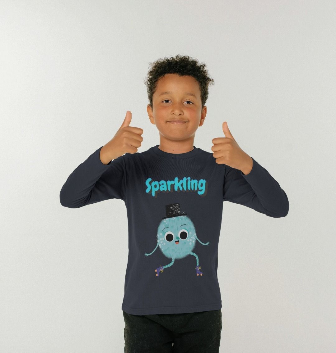 Organic Children's Long-Sleeved T-shirt in sparkling design, made from 100% organic cotton, showcasing vibrant colors and comfortable fit.