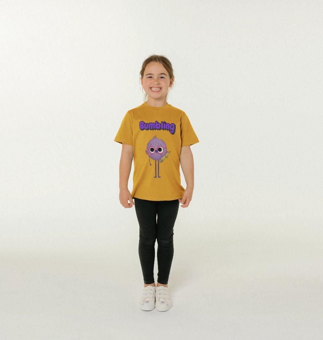 Organic Children's T-shirt in Bumbling design, made from certified organic cotton, featuring a vibrant print and soft fabric.