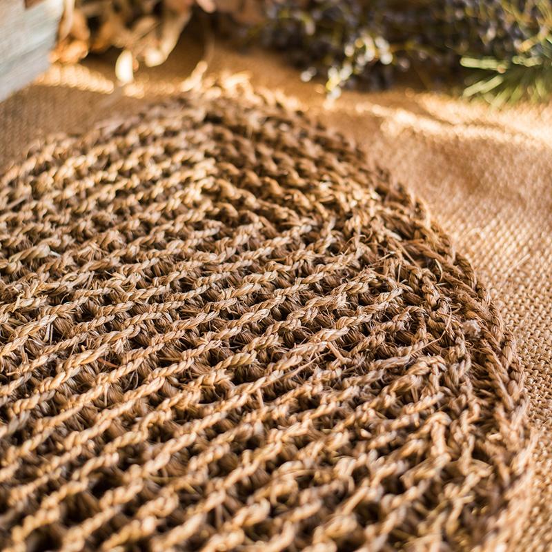 Organic Natural Straw Door Mat in khaki and brown colors, showcasing its rectangular and half round shapes.