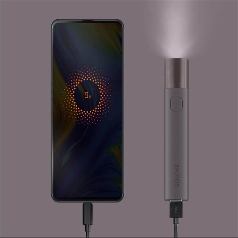 Original Xiaomi Youpin SOLOVE X3 USB Rechargeable Flashlight with power bank functionality, showcasing its sleek design and compact size.