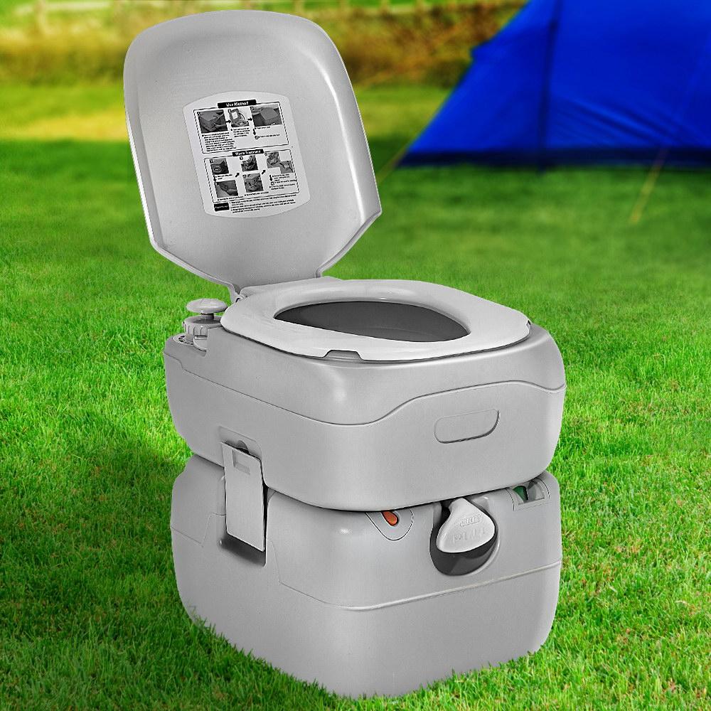 Weisshon 22L Portable Camping Toilet with a matte grey finish, showcasing its sturdy design and detachable holding tank.