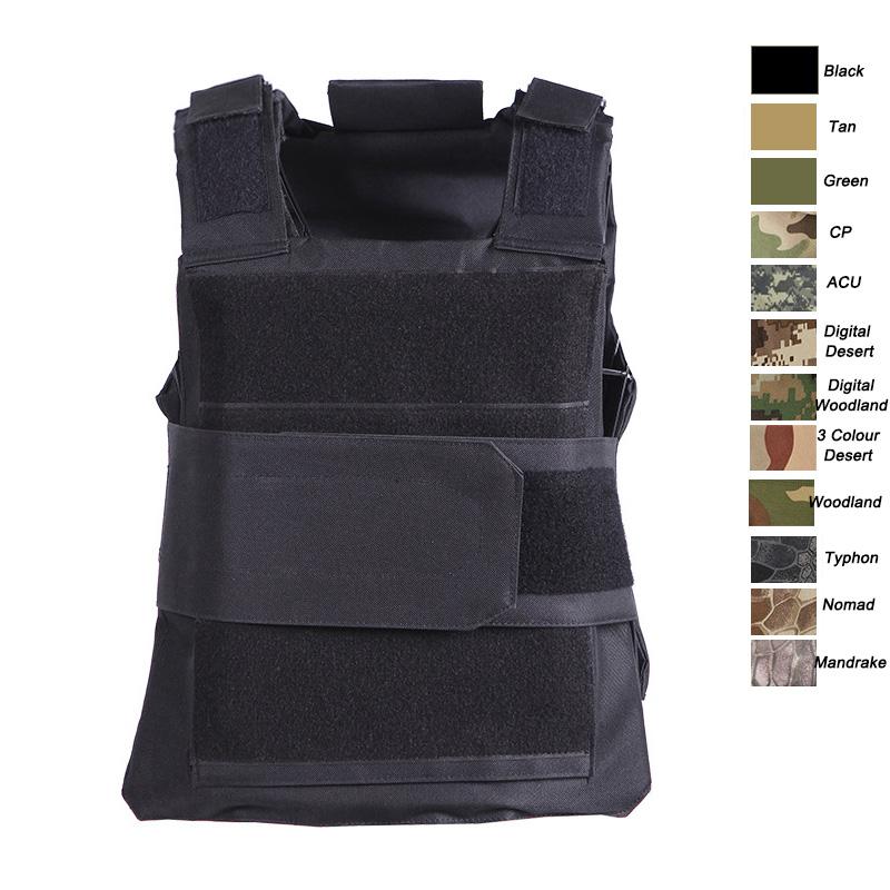 Outdoor Camouflage Body Armor Combat Assault Waistcoat made of waterproof oxford nylon, featuring detachable pouches and available in multiple colors.