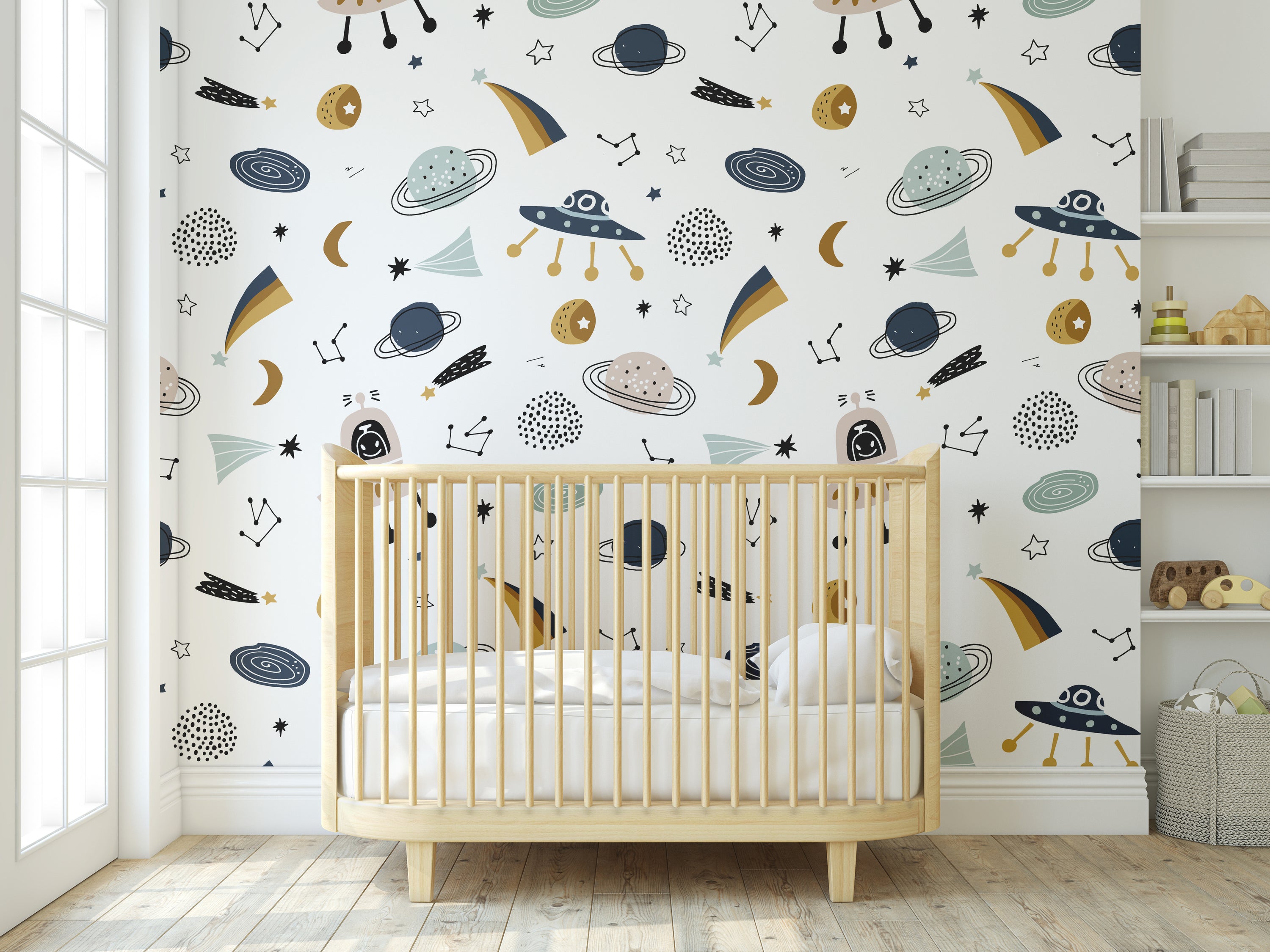 Outer Space Wallpaper featuring vibrant colors and modern design, perfect for home decor.