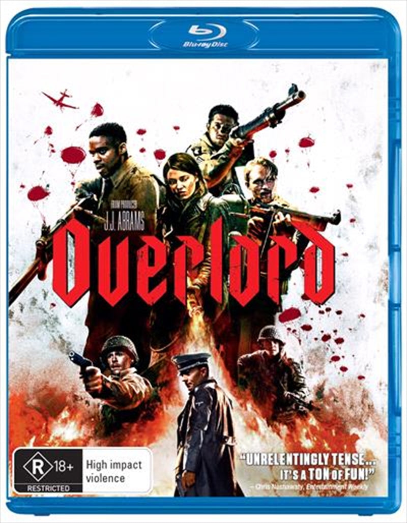 Overlord Blu-ray cover featuring intense WWII action and horror elements.