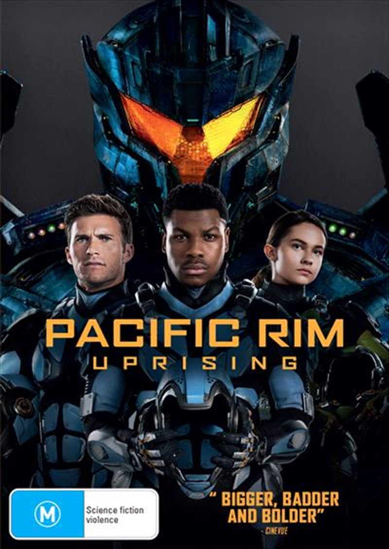 Pacific Rim - Uprising DVD cover featuring Jaeger robots and Kaiju monsters in an action-packed scene.