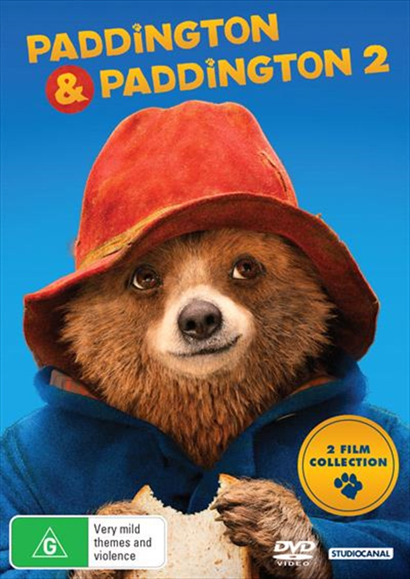 Paddington and Paddington 2 DVD collection featuring the beloved bear in a colorful cover design.