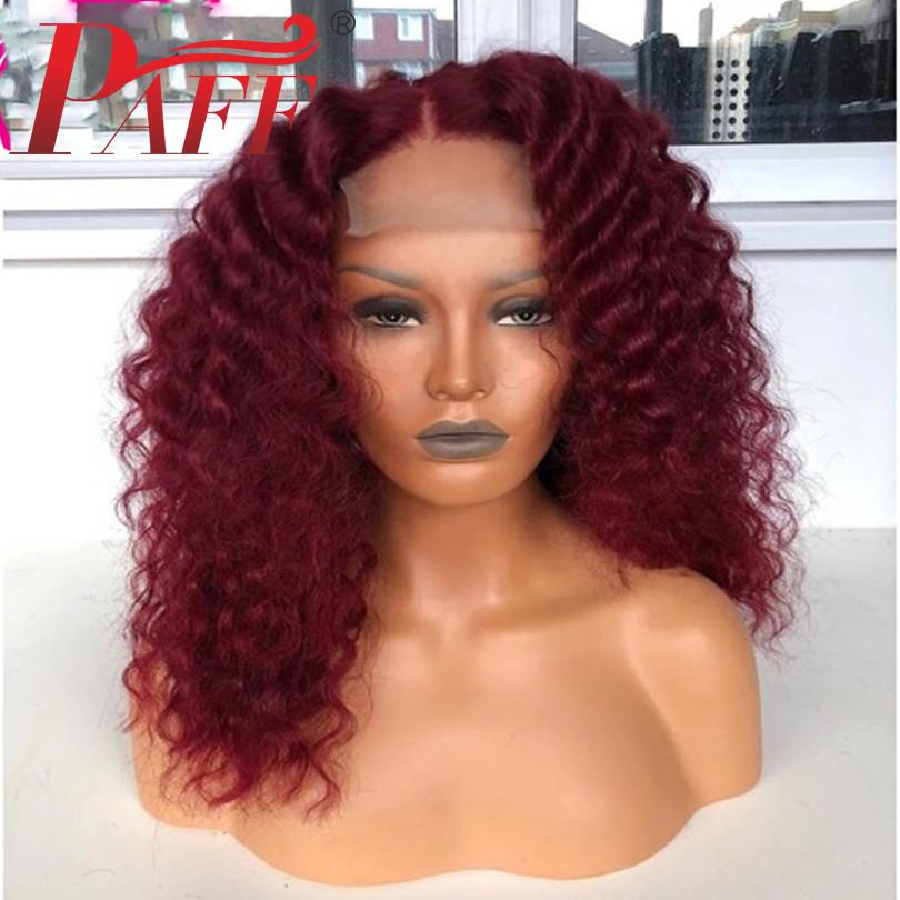 PAFF 99J Burgundy Red Short Human Hair Wig with Curly Texture and Pre-Plucked Hairline, showcasing vibrant color and natural look.