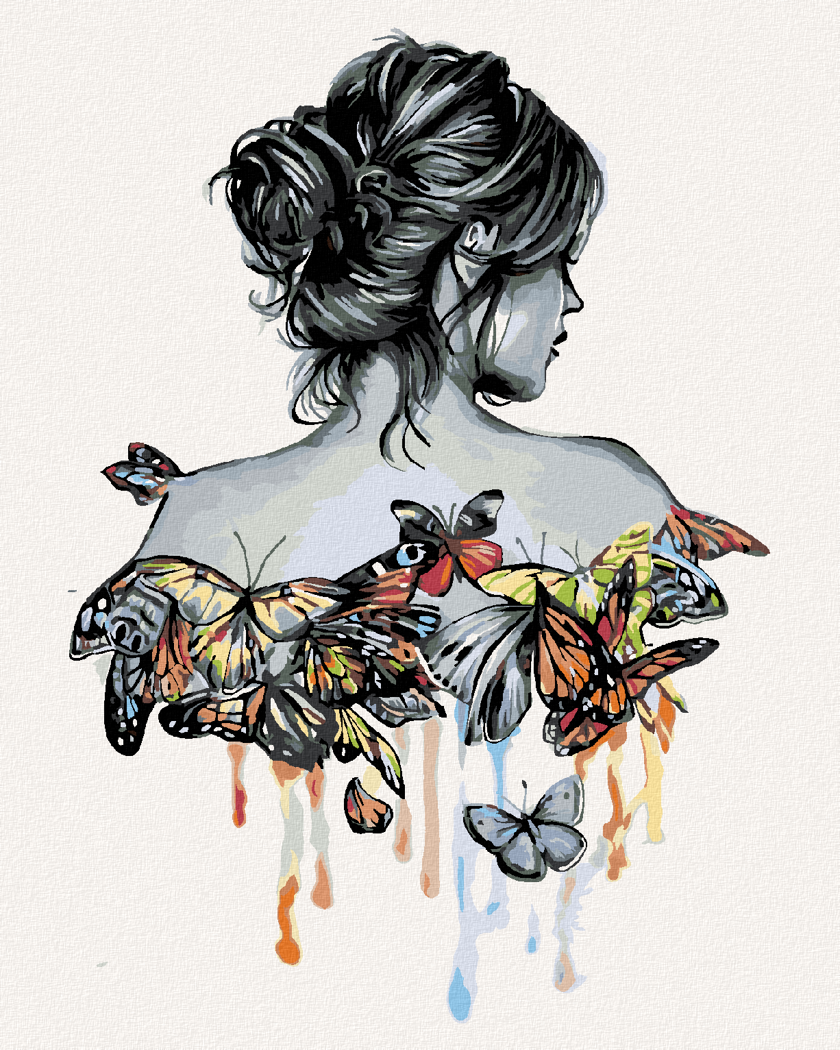 Woman with butterflies, abstract illustration.