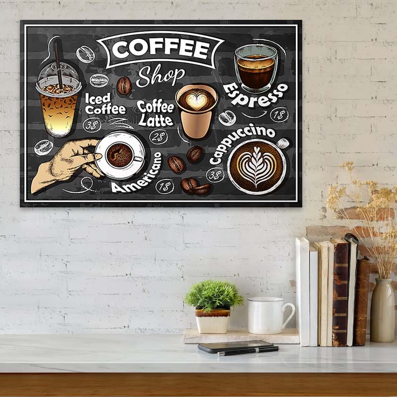 A vibrant digital canvas painting titled COFFEE SELECTION, measuring 60x40x3cm, showcasing rich colors and intricate details.