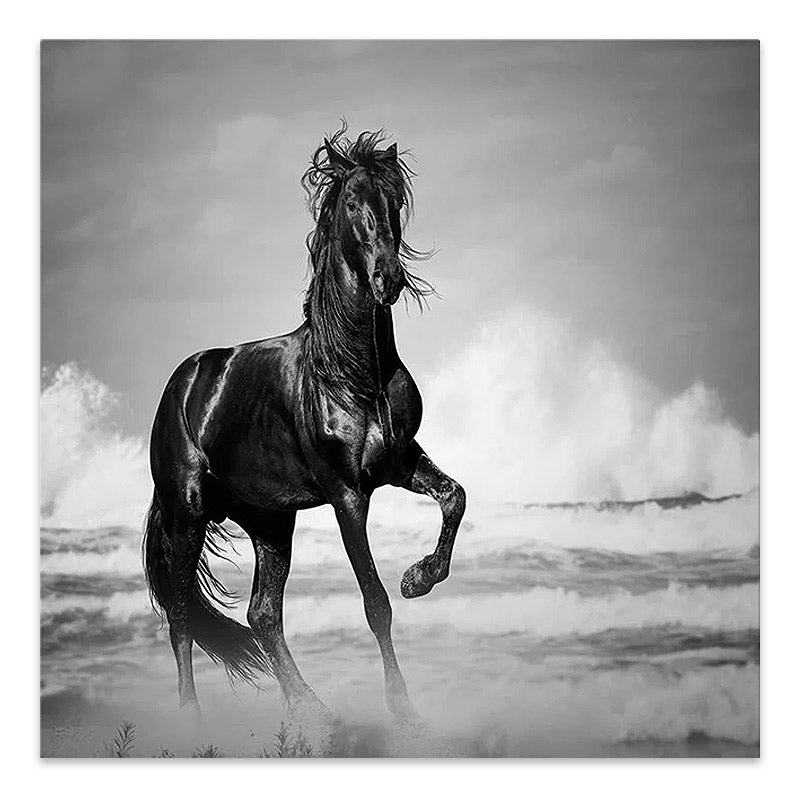 A vibrant digital painting titled HORSE POWER on a 60x60x3 cm canvas, showcasing a powerful horse in motion, perfect for home or business decor.