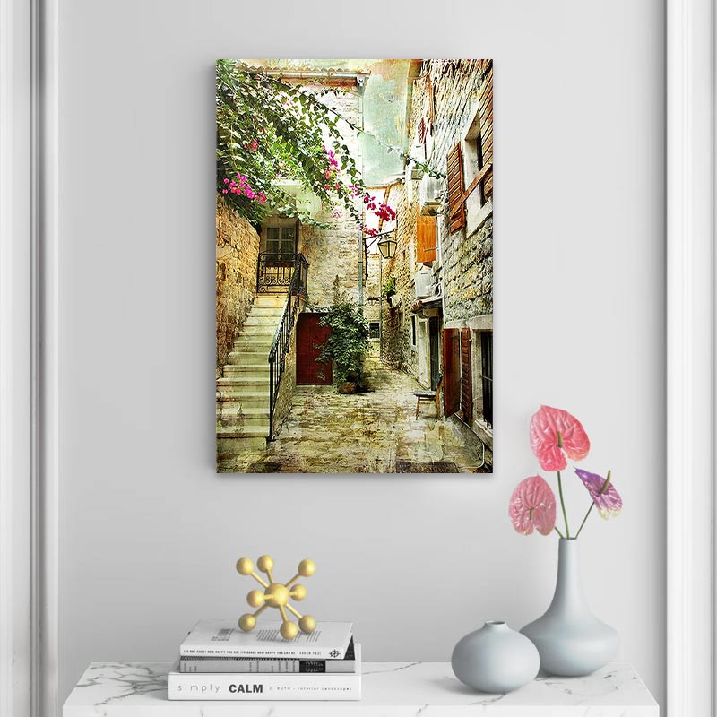 OLD TOWN digital painting on canvas, 40x60x3cm, showcasing vibrant colors and intricate details, perfect for home or business decor.