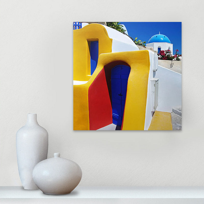 SANTORIN digital canvas painting, 50x50x3 cm, featuring vibrant colors and a modern design, perfect for home or business decor.