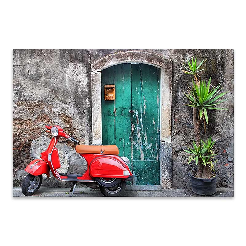 VESPA digital print canvas artwork measuring 60x40x3 cm, featuring vibrant colors and a durable pine wood frame.