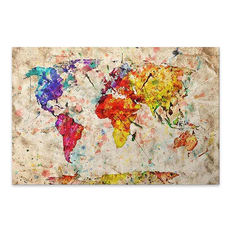 Vibrant WORLDS COLORS digital print painting on canvas, measuring 75x50x3 cm, showcasing a blend of colors for a positive ambiance.