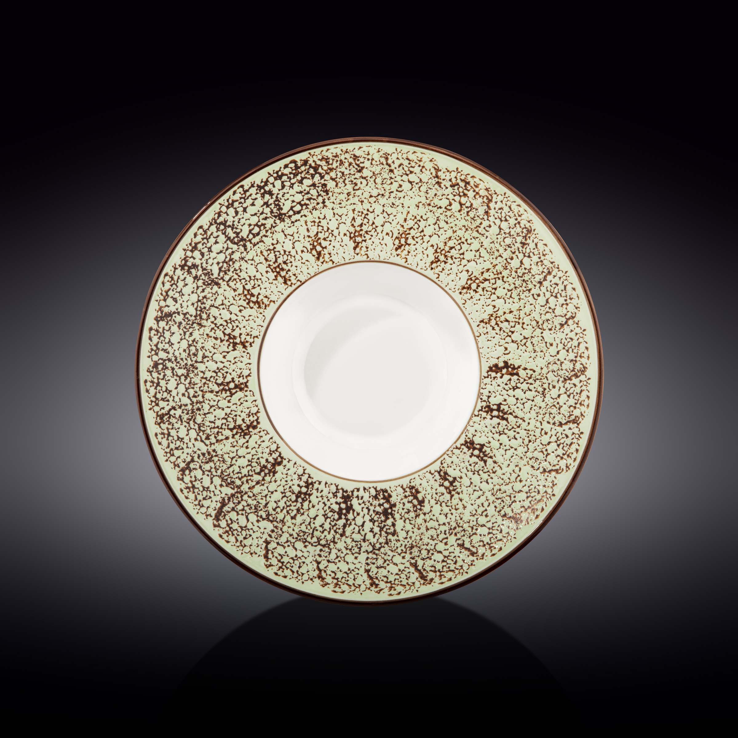 Pale green pistachio porcelain deep plate, 10.5 inches, showcasing vibrant color and artisan-inspired design.