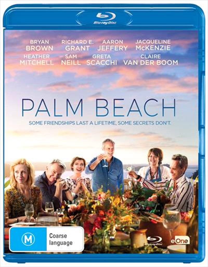 Palm Beach Blu-ray cover featuring a group of friends enjoying a sunny beachside celebration with vibrant colors.