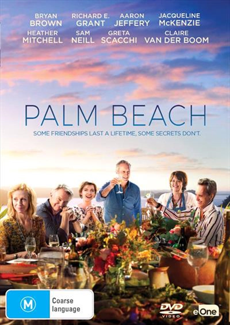 Palm Beach DVD cover featuring a group of friends celebrating with a scenic beach backdrop.