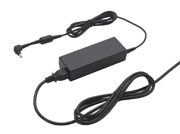 Panasonic 110W AC Adapter for Toughbook models, featuring a compact design and multiple compatibility options.