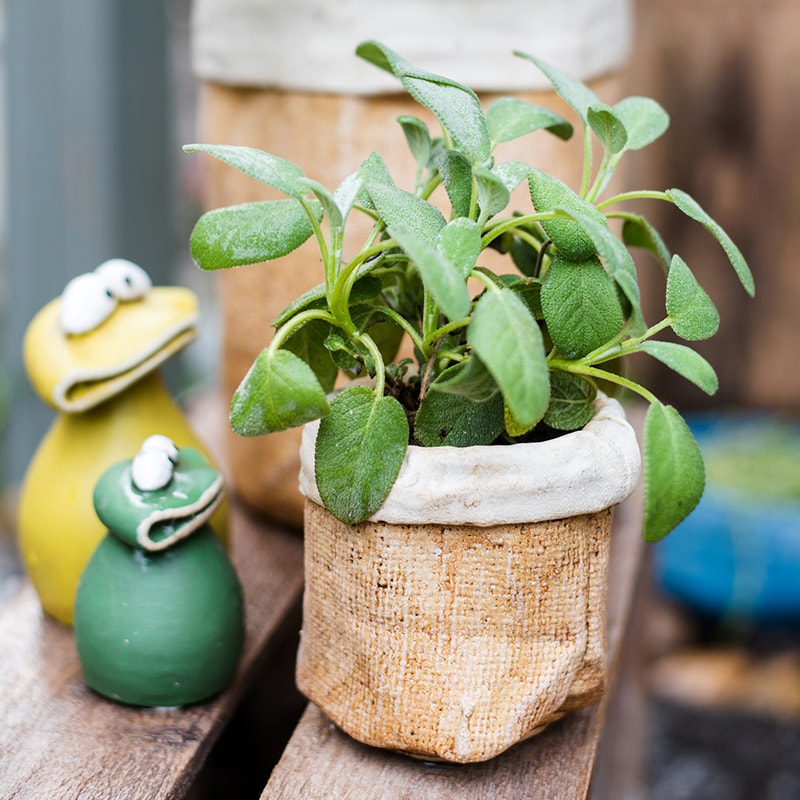 Paper Bag Style Concrete Garden Pot in khaki color, showcasing its unique design and drainage hole.