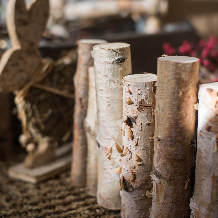 Handcrafted Paper Birch Small Wood Fence Décor, showcasing natural wood grain and khaki color, perfect for home or garden decoration.